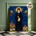 Orthodox Saint Themed Painting Poster, Gilded Halo Traditional Religious Icon Poster, Sacred Artwork Featuring Saint Figures & Religious Buildings_maomaolike.com