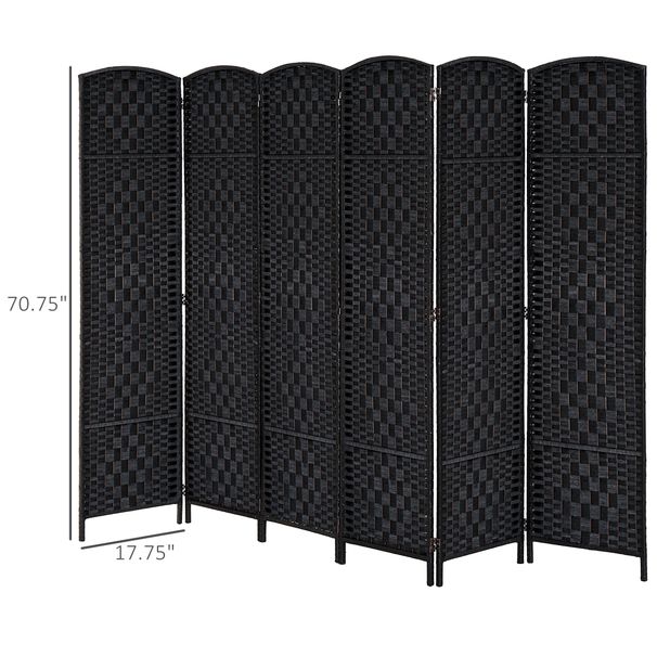 Room Divider, 6 Panel Folding Privacy Screen, 6FT Tall Portable Wicker Weave Partition Wall Divider For Bedroom, Home Office, Black_maomaolike.com