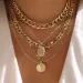 Vintage Punk Gold-plate Thick Chain Head Portrait Coin Pendant Necklace For Women Fashion Multilevel Geometric Hip Hop_maomaolike.com