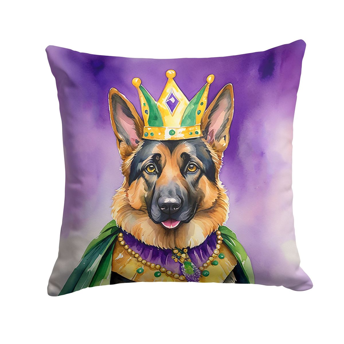 German Shepherd King Of Mardi Gras Throw Pillow Machine Washable, Indoor Outdoor Decorative Pillow For Couch, Bed Or Patio, 14Hx14W_maomaolike.com