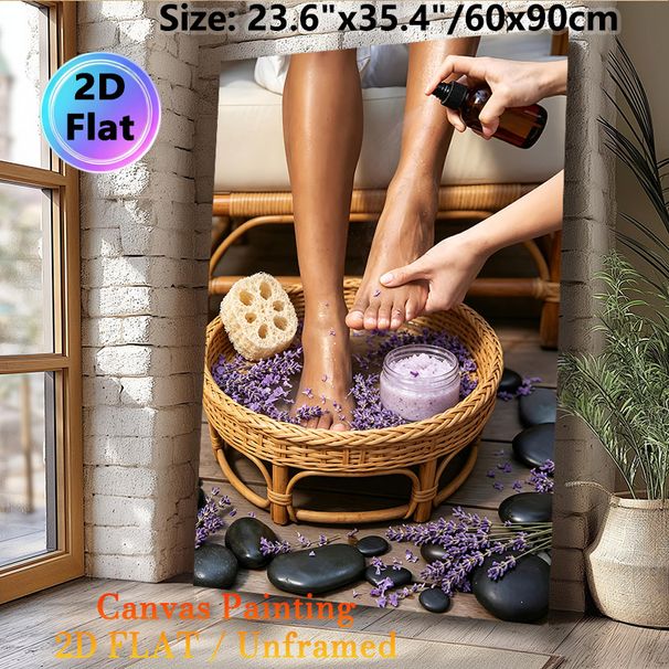 Lavender Foot Spa Painting Poster, Gentle Soothing Foot Care Scene Poster, Calming Wellness Design Brings Tranquil Vibe Ideal For Spa Room, Bedroom_maomaolike.com