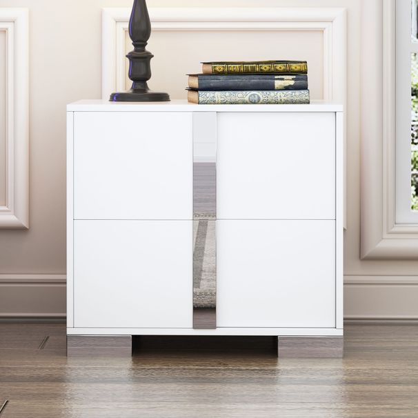 Elegant Nightstand With Metal Handle,Mirrored Bedside Table With 2 Drawers For Bedroom,Living Room,White_maomaolike.com