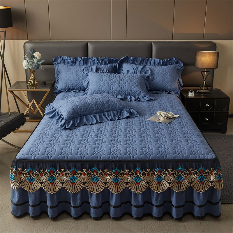 2025 New Set Three-Piece Quilted With Lace Anti-Slip Mattress Cover Sheet Detachable Bed Skirt_maomaolike.com