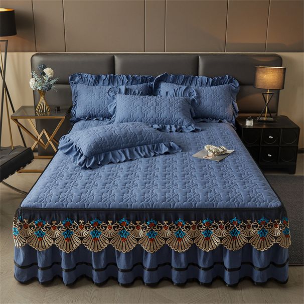 2025 New Set Three-Piece Quilted With Lace Anti-Slip Mattress Cover Sheet Detachable Bed Skirt_maomaolike.com