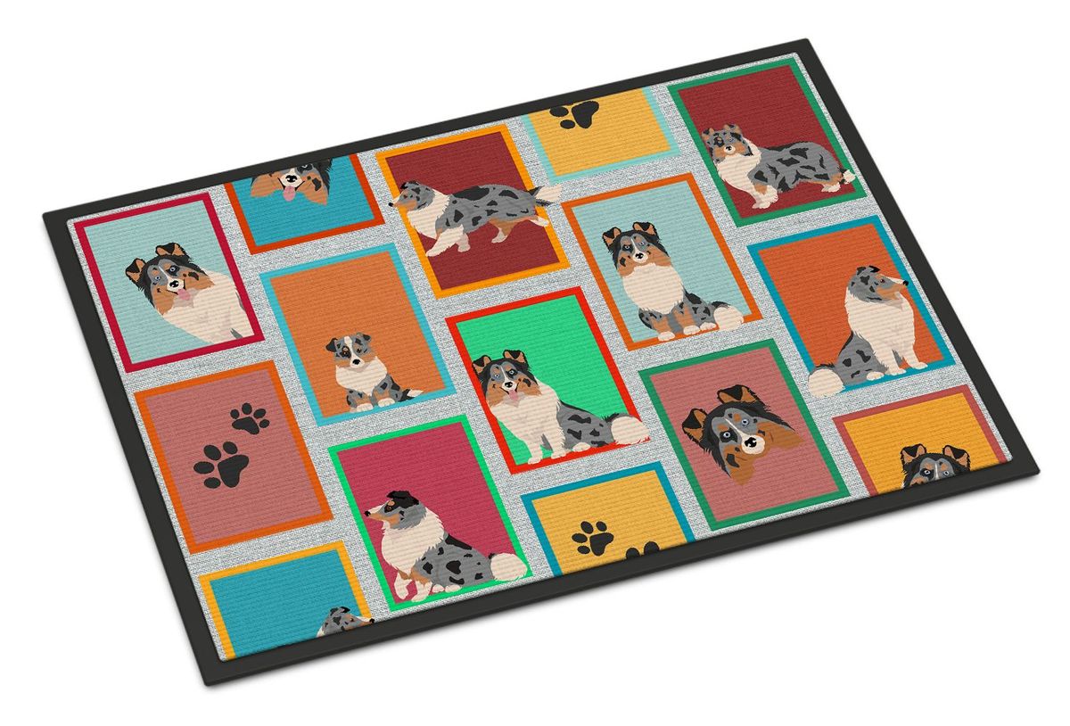 Lots Of Blue Merle Sheltie Doormat Front Door Mat Indoor Outdoor Rugs For Entryway, Non Slip Washable Low Pile, 24H X 36W_maomaolike.com