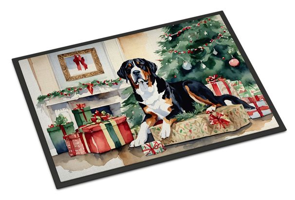 Greater Swiss Mountain Dog Cozy Christmas Doormat Front Door Mat Indoor Outdoor Rugs For Entryway, Non Slip Washable Low Pile, 24H X 36W_maomaolike.com