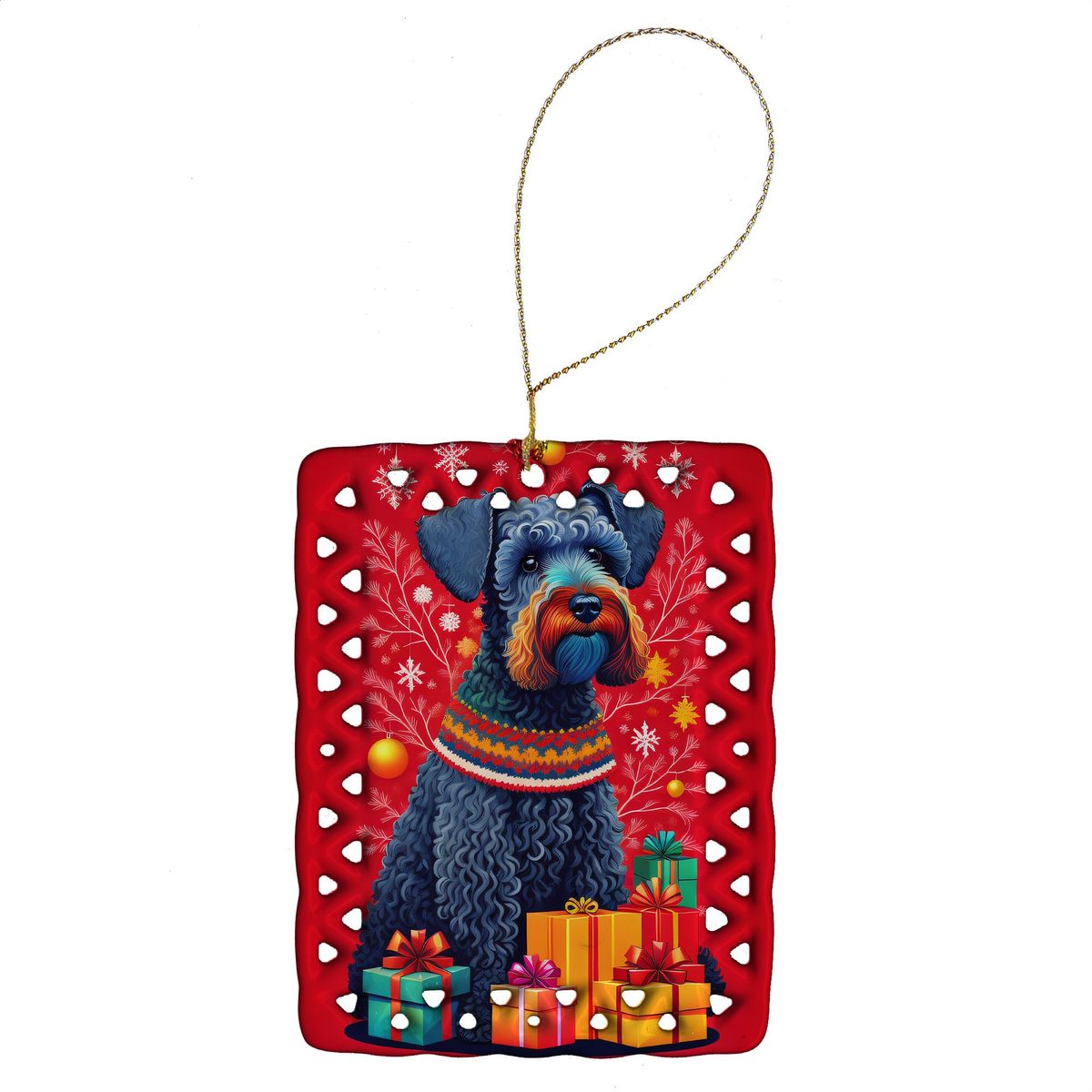 Kerry Blue Terrier Holiday Christmas Porcelain Ornament Christmas Tree Hanging Decorations For Home Christmas Holiday, Rectangle, Gift, Multicolor_maomaolike.com