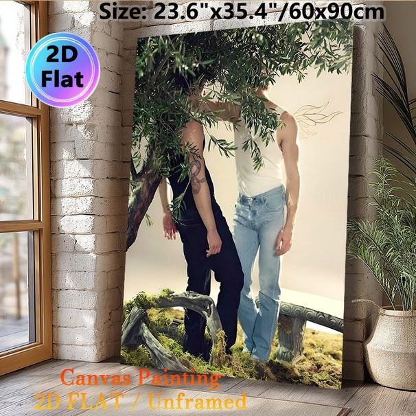 Woodland Male Figures Painting Poster, Dreamy Soft-toned Intimate Scene Poster, Stylish Artistic Decor Suitable For Bedroom, Living Room_maomaolike.com