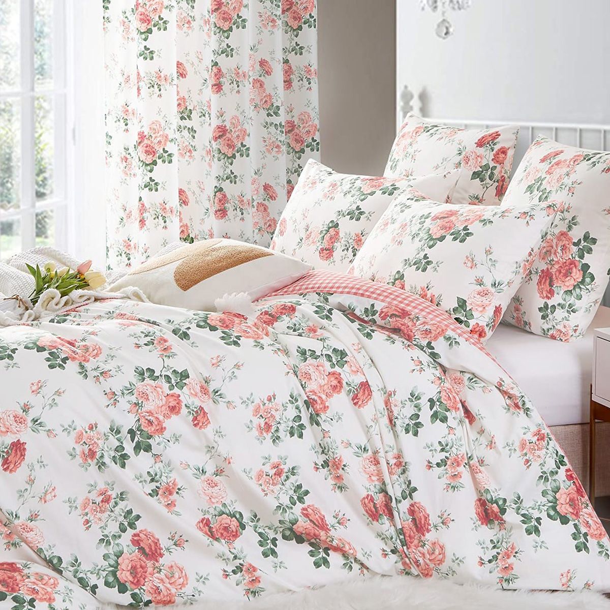 Duvet Cover Set 3 Pieces - Floral Printed Brushed Polyester Bedding Set, Ultra Soft Queen King Size 2 Pillowcases,_maomaolike.com