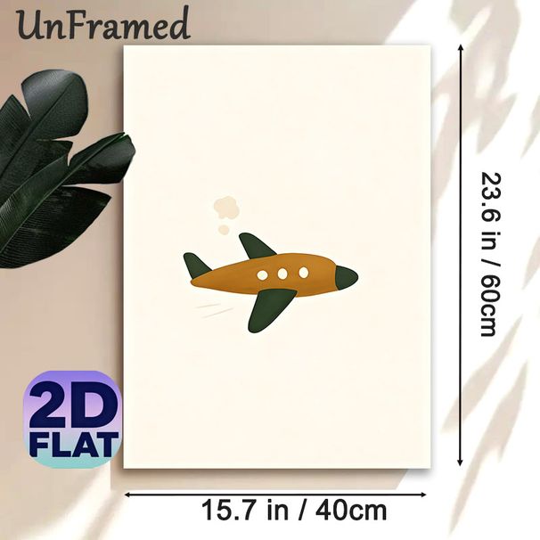 Cartoon Airplane Painting Poster, Warm-toned Minimalist Flying Plane With Cloud Trails Poster, Whimsical Simple Decor Ideal For Bedroom, Living Room_maomaolike.com