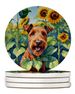Irish Terrier In Sunflowers Large Sandstone Coasters Pack Of 4 Absorbent Round Coasters Decor Gifts For Men Or Women, 4 In, Multicolor_maomaolike.com