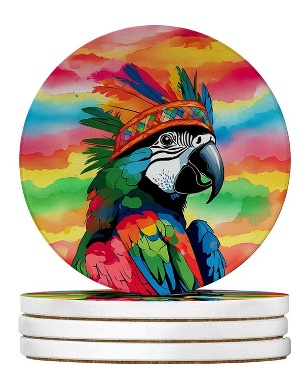 Hippie Animal Parrot Large Sandstone Coasters Pack Of 4 Absorbent Round Coasters Decor Gifts For Men Or Women, 4 In, Multicolor_maomaolike.com