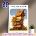 The Burrow Weasley House Painting Poster, Whimsical Rustic Lopsided Cottage With Autumnal Trees Poster, Warm Nostalgic Decor For Living Room, Bedroom_maomaolike.com