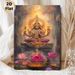 Vishnu Themed Painting Poster, Gilded Serene Oil Painting Style Poster, Four-armed Deity On Lotus With Warm Glowing Aura And Pink Lotus Blooms, Brings_maomaolike.com