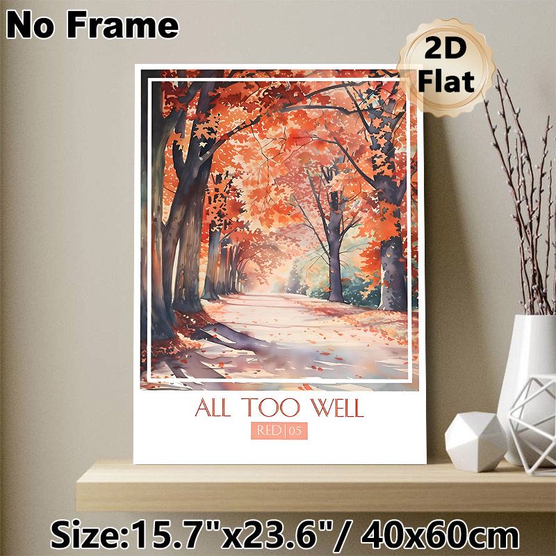 Autumn Forest Path Painting Poster, Soft Watercolor Warm-toned Woodland Path With Fallen Leaves Poster, Calming Autumnal Wall Decor For Living Room_maomaolike.com