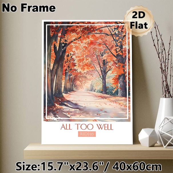 Autumn Forest Path Painting Poster, Soft Watercolor Warm-toned Woodland Path With Fallen Leaves Poster, Calming Autumnal Wall Decor For Living Room_maomaolike.com