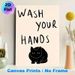 Black Cat & Wash Your Hands Themed Painting Poster, Minimalist Cute Black Cat & Text Art Poster, Gentle Hygiene Reminder Ideal For Bathroom, Restroom_maomaolike.com