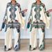 Women's clothing autumn new fashion printed lapel bat sleeve top loose trousers two-piece set_maomaolike.com