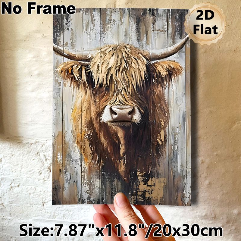 Highland Cow Painting Poster, Textured Earth-toned Rustic Animal Portrait Poster, Adds Warm Rustic Charm, Ideal For Living Room And Farmhouse Wall_maomaolike.com