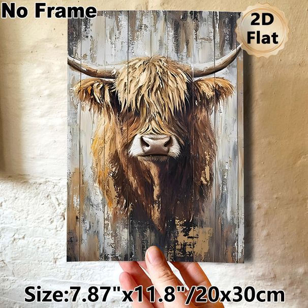 Highland Cow Painting Poster, Textured Earth-toned Rustic Animal Portrait Poster, Adds Warm Rustic Charm, Ideal For Living Room And Farmhouse Wall_maomaolike.com