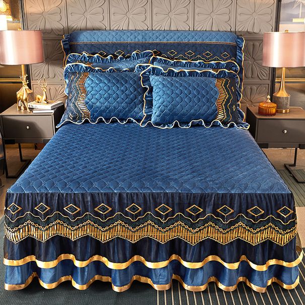European Style Crystal Quilted Skirt Thickened Milk Velvet Single Lace Bed Mattress Dust Cover Protector_maomaolike.com