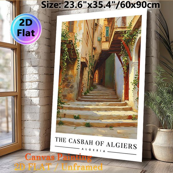 Casbah Of Algiers Alley Painting Poster, Warm-toned Impressionist Sunlit Old Alley With Ivy-clad Buildings Poster, Brings Nostalgic Charm Ideal For_maomaolike.com
