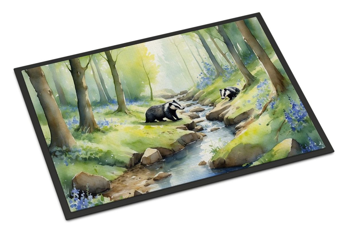 Woodland Spring Badgers Doormat Front Door Mat Indoor Outdoor Rugs For Entryway, Non Slip Washable Low Pile, 24H X 36W_maomaolike.com