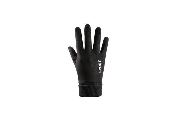 Suede gloves men's autumn and winter outdoor windproof plus velvet warm and long lock temperature half-finger dew two-finger riding gloves_maomaolike.com