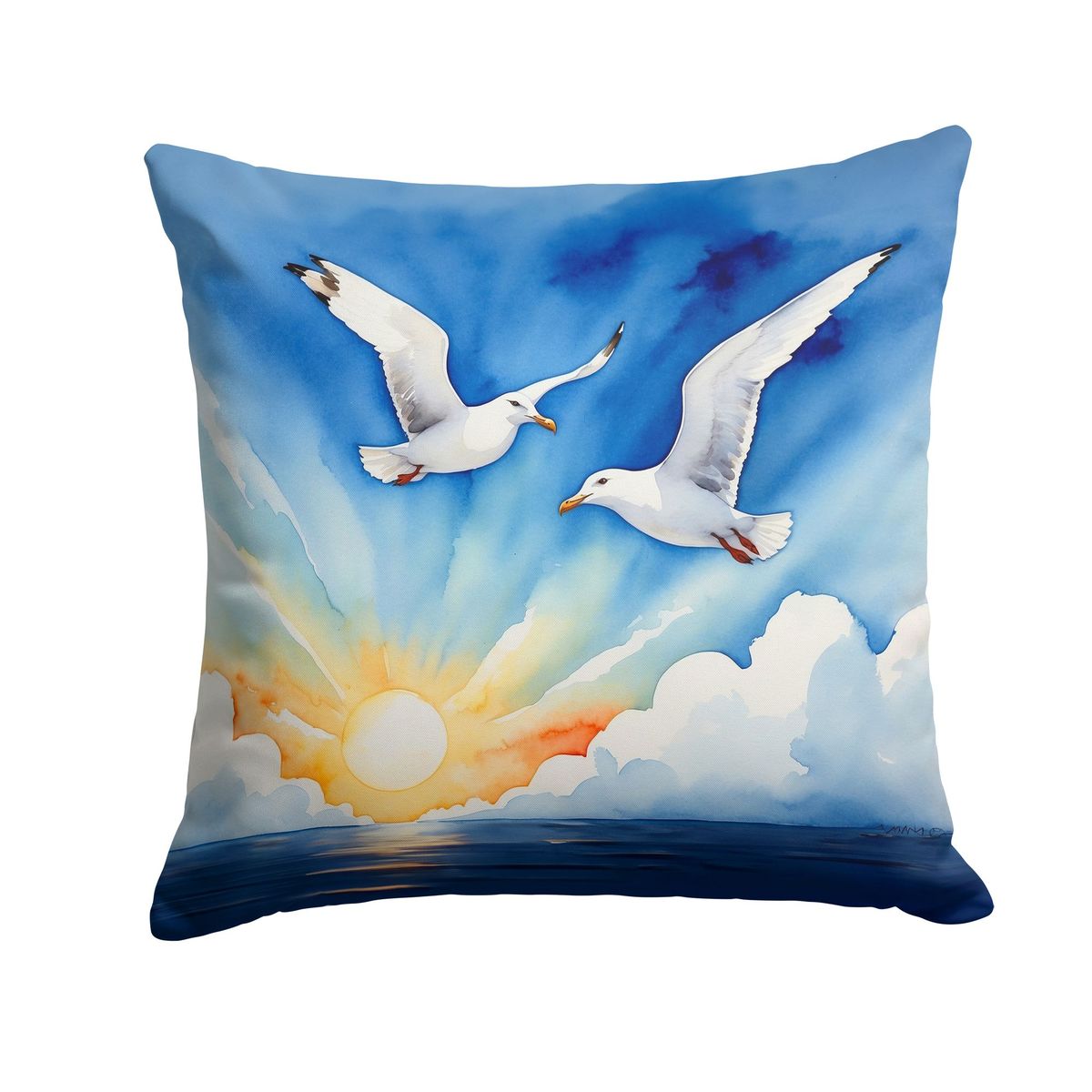 Gulls Soaring High Throw Pillow Machine Washable, Indoor Outdoor Decorative Pillow For Couch, Bed Or Patio, 14Hx14W_maomaolike.com