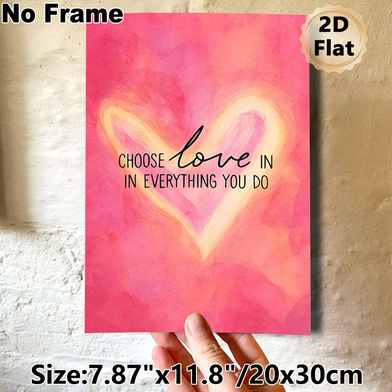 Love Themed Inspirational Quote Painting Poster, Soft Watercolor Pink Heart Poster, Warm "Choose Love" Message To Spread Gentle Vibe, Ideal For_maomaolike.com