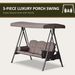 Patio Swing Bench 3-Person Steel Canopy Cushioned With Side Trays Comfortable Brown_maomaolike.com