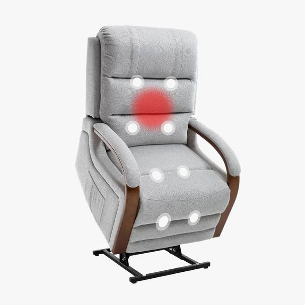 Power Lift Recliner Chair For Elderly, Recliner Chair With Massage & Heat, Electric Leather Lift Recliner Chair For Living Room With Side Pocket, Gray_maomaolike.com
