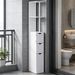 Narrow Side Floor Organizer Freestanding Linen Tower With 2-Tier Shelf And Drawers Bathroom Storage Cabinet_maomaolike.com