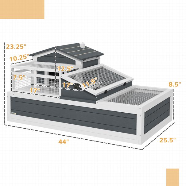 3-Room Tortoise Habitat House W/ Balcony & 2 Stories, 44" X 25.5" X 23", Gray_maomaolike.com