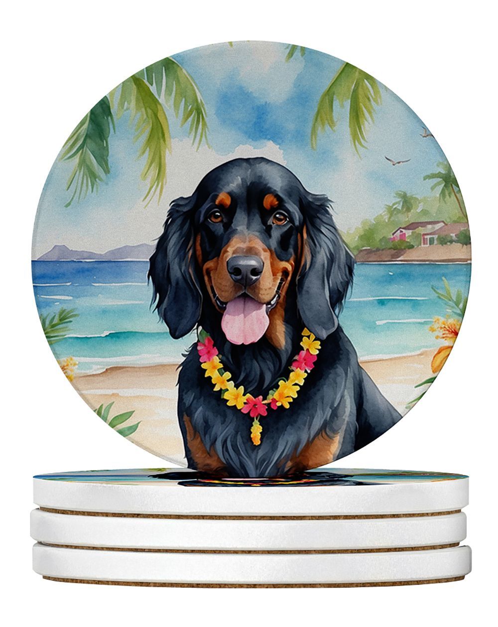 Gordon Setter Luau Large Sandstone Coasters Pack Of 4 Absorbent Round Coasters Decor Gifts For Men Or Women, 4 In, Multicolor_maomaolike.com