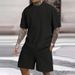 Men's Textured Linen Blend Set - Summer Loose Fit Short Sleeve Suit | Vacation Ready Coordinated Outfit_maomaolike.com