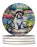 Shih Tzu Spring Path Large Sandstone Coasters Pack Of 4 Absorbent Round Coasters Decor Gifts For Men Or Women, 4 In, Multicolor_maomaolike.com