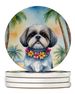 Shih Tzu Luau Large Sandstone Coasters Pack Of 4 Absorbent Round Coasters Decor Gifts For Men Or Women, 4 In, Multicolor_maomaolike.com