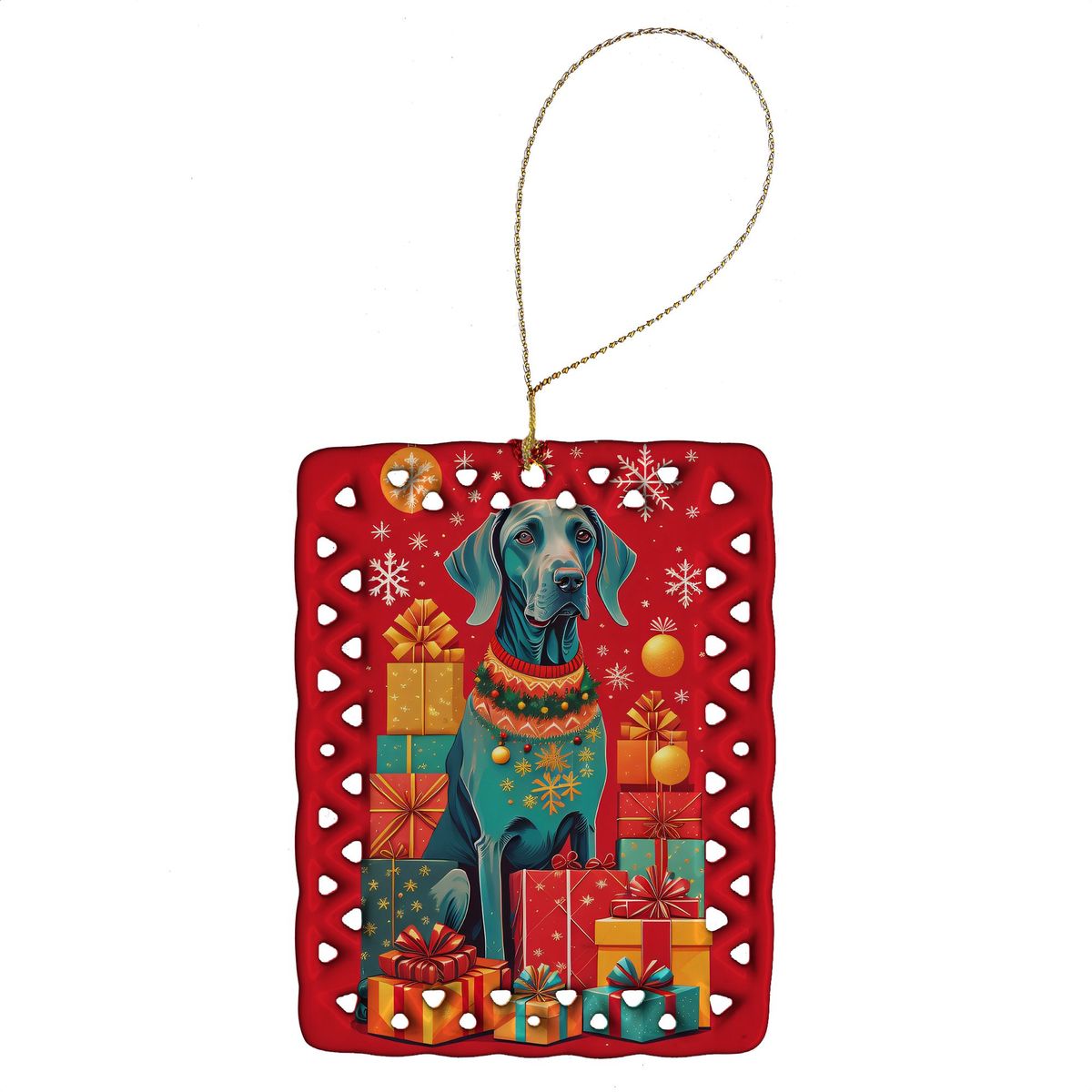 Weimaraner Holiday Christmas Porcelain Ornament Christmas Tree Hanging Decorations For Home Christmas Holiday, Rectangle, Gift, Multicolor_maomaolike.com
