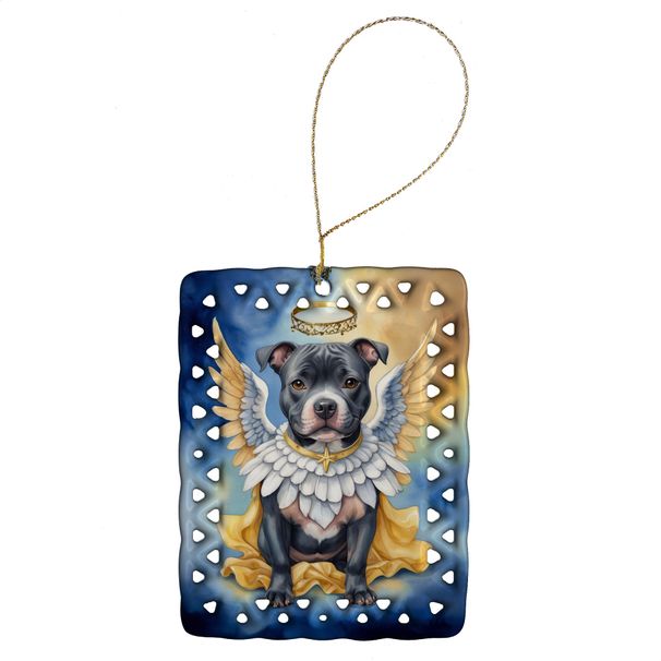 Staffordshire Bull Terrier My Angel Porcelain Ornament Christmas Tree Hanging Decorations For Home Christmas Holiday, Rectangle, Gift, Multicolor_maomaolike.com