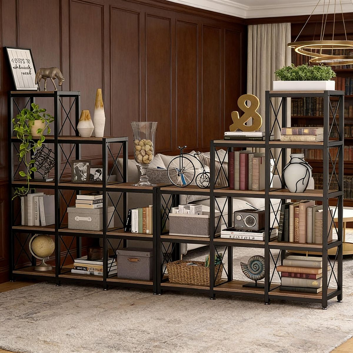 L-Shaped Industrial Ladder 9 Cubes Bookshelf_maomaolike.com