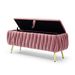 Oval Storage Bench With Gold Legs,Velvet Fabric ,Woven,Upholstered Ottoman Storage Benches For Bedroom End Of Bed,Sherpa Fabric Bench For Living Room,Dining Room,Entryway,Bed Side,Pink,5 Colors_maomaolike.com