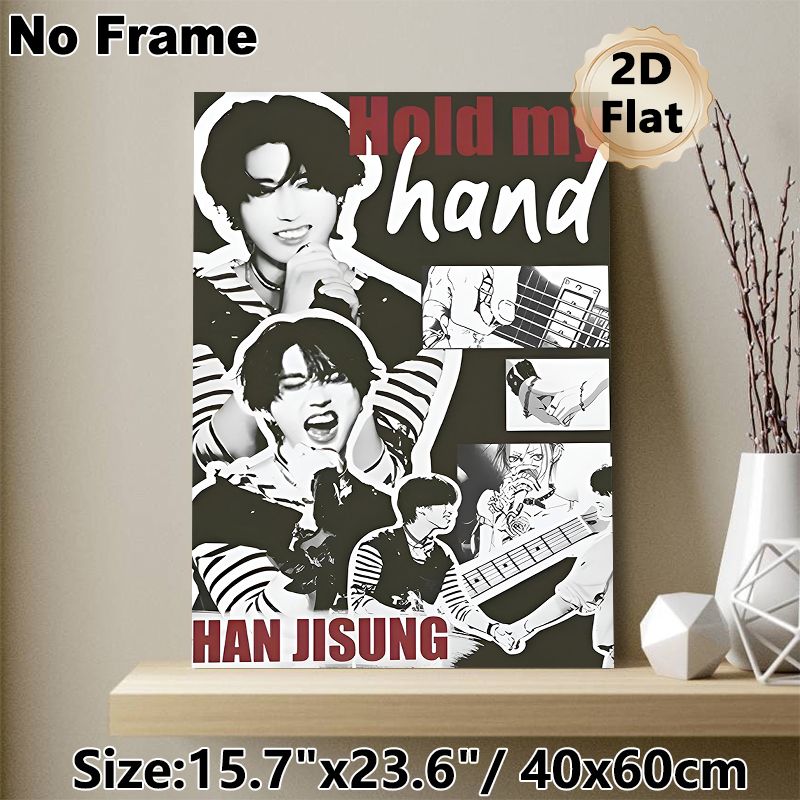Han Jisung Themed Painting Poster, Monochrome Collage Style Poster, With Stage Scenes, Hand-holding & Guitar Elements, Ideal For Bedroom And Fan Space_maomaolike.com