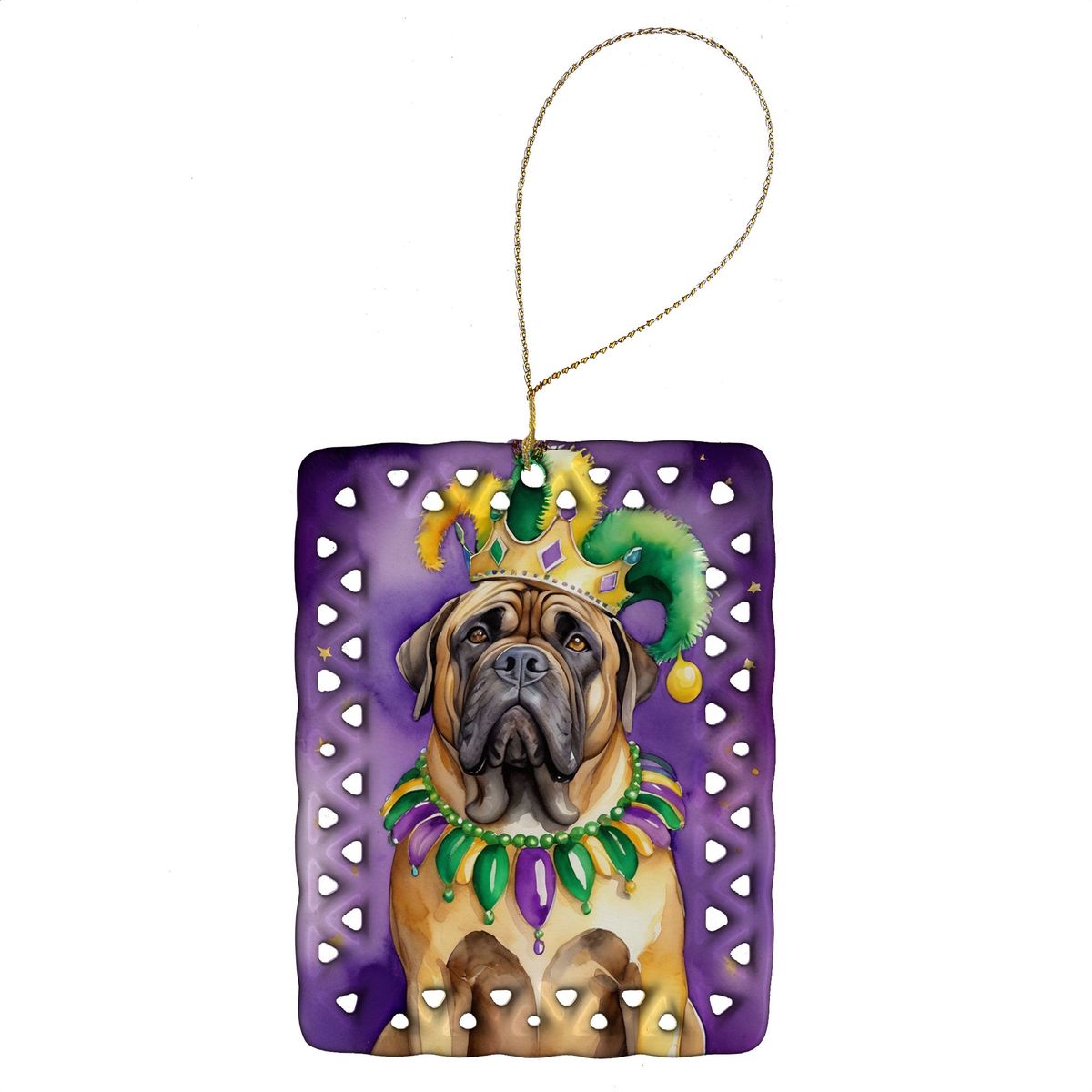 Mastiff King Of Mardi Gras Porcelain Ornament Christmas Tree Hanging Decorations For Home Christmas Holiday, Rectangle, Gift, Multicolor_maomaolike.com