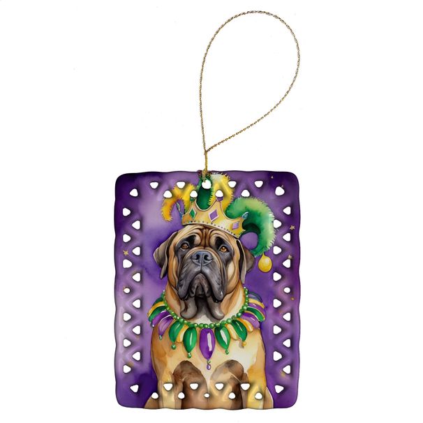 Mastiff King Of Mardi Gras Porcelain Ornament Christmas Tree Hanging Decorations For Home Christmas Holiday, Rectangle, Gift, Multicolor_maomaolike.com