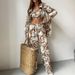 Women's Clothing new long sleeve shirt tube top high waist trousers suit Foreign Trade printing fashion _maomaolike.com