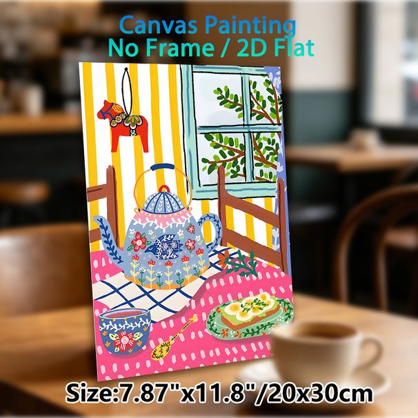 Cozy Tea Time Painting Poster, Vibrant Folk Style Poster, Whimsical Teapot, Tea Cup & Toast Scene With Warm Inviting Vibe, Ideal For Kitchen And_maomaolike.com