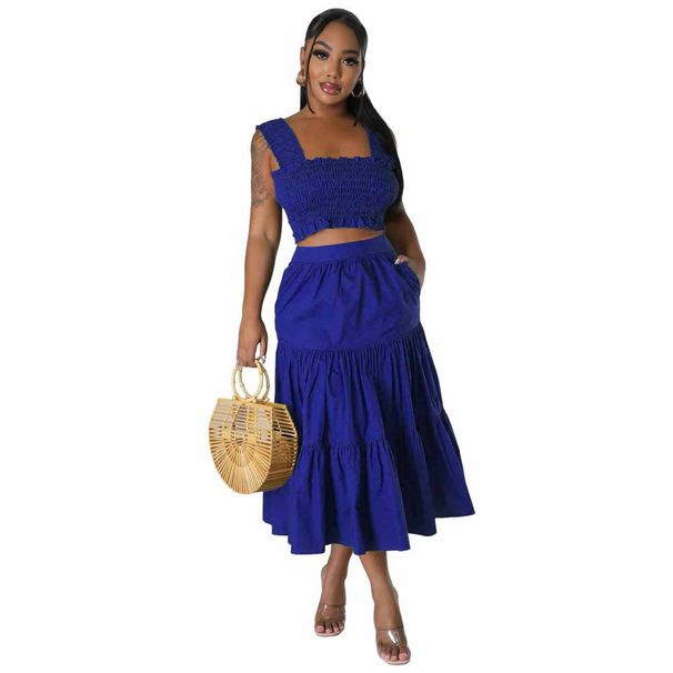 Women's Clothing fungus-shaped navel-baring sexy half-length skirt fashion suit vacation style two-piece set_maomaolike.com
