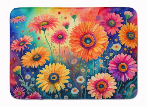 Gerbera Daisies In Color Memory Foam Kitchen Mat Machine Washable Anti-Fatigue Mat Cushion Comfort Bath Mat Or Kitchen Rug_maomaolike.com