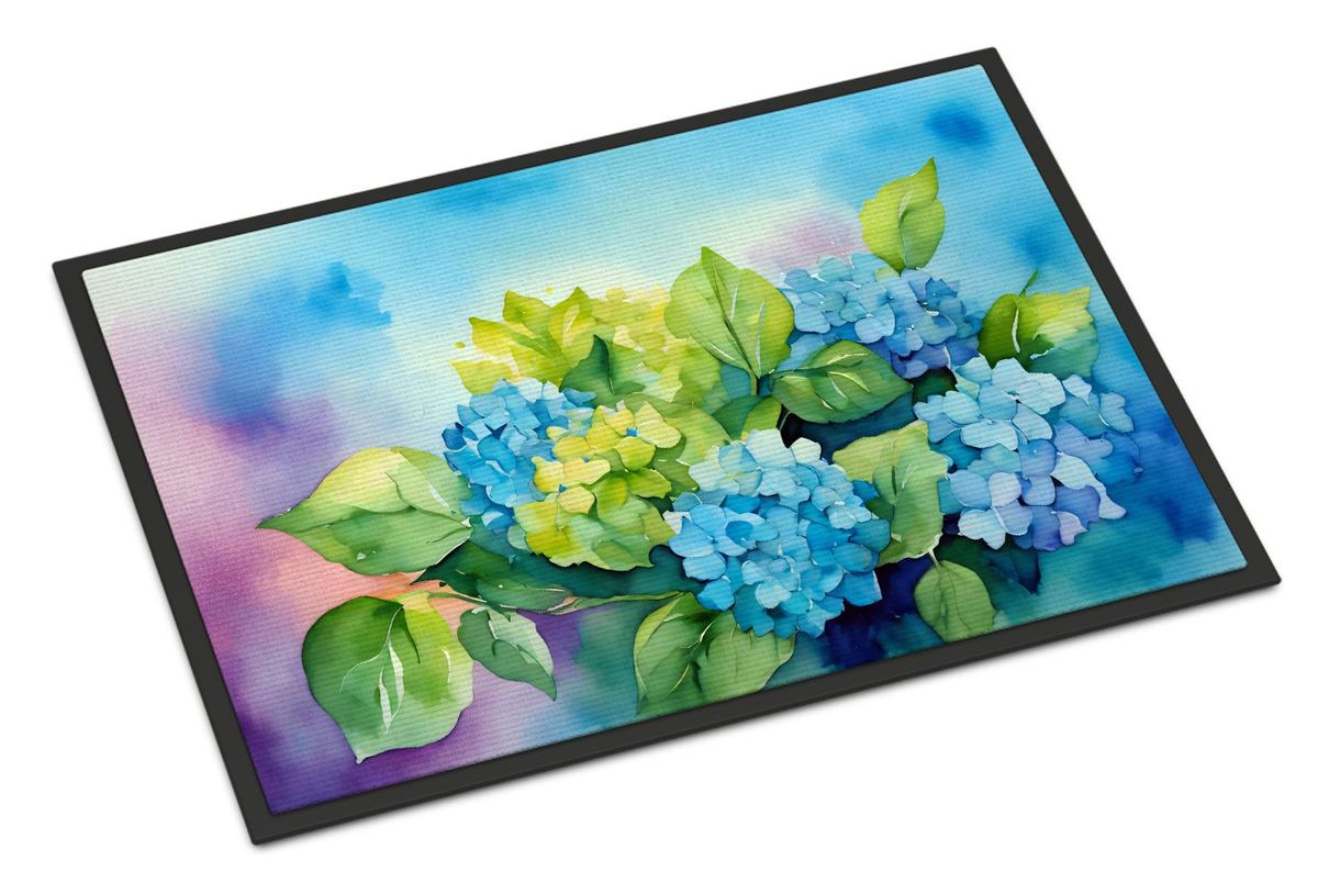 Hydrangeas In Watercolor Doormat Front Door Mat Indoor Outdoor Rugs For Entryway, Non Slip Washable Low Pile, 24H X 36W_maomaolike.com
